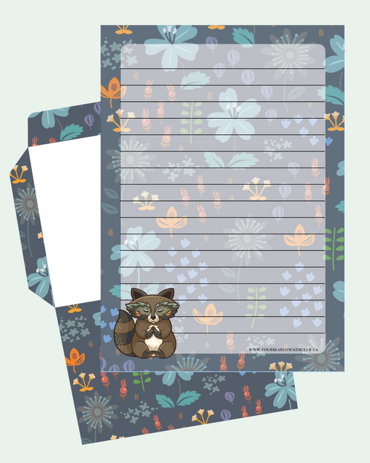 Floral Raccoon Stationery