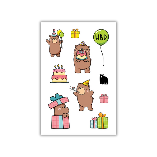 Puffy Birthday Bears - Four Bears Sticker Club